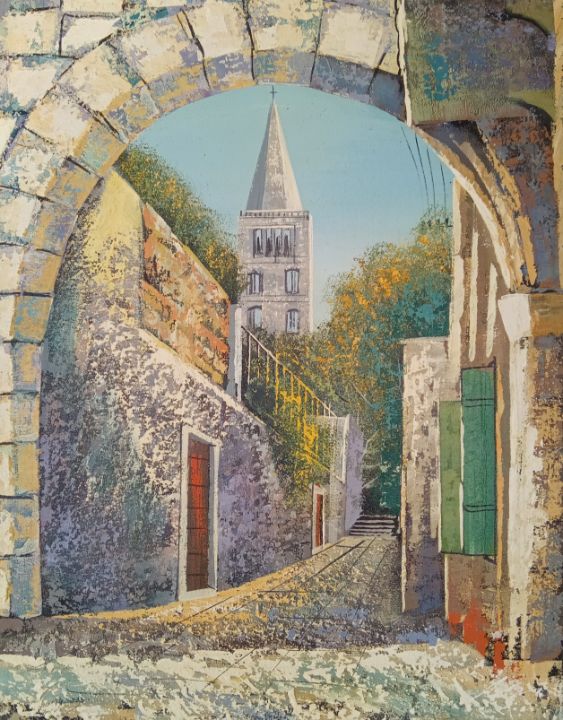 Island of Rab and a church painting - Filip Petrović - Paintings ...