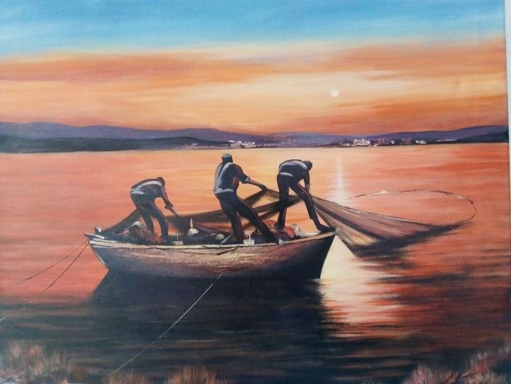 Fishermen oil painting on canvas - Filip Petrović - Paintings & Prints,  Sports & Hobbies, Fishing - ArtPal