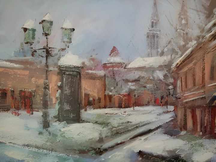 Zagreb Cathedral in winter painting - Filip Petrović - Paintings