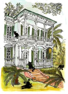 Black Cats At Two Story Mansion