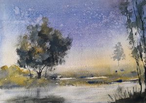 Watercolor of Indian riverside