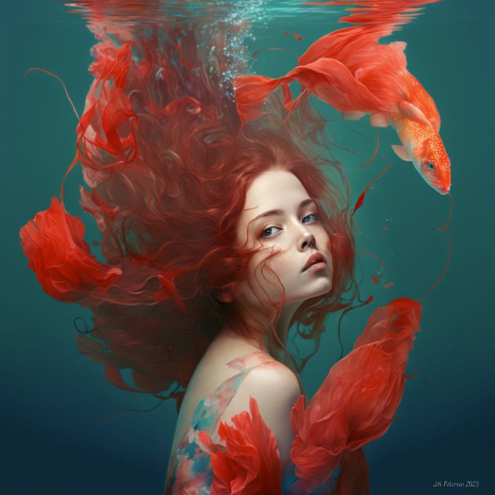 The Redhead and the Magic Fish - GoClassicConcepts - Digital Art, People &  Figures, Female Form, Nude & Semi-Nude - ArtPal