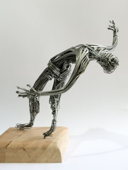 Dancing Man Wire Sculpture (Extaz) - Koosha Kamgar - Sculptures & Carvings,  People & Figures, Male Form, Nude & Semi-Nude - ArtPal