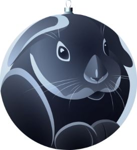 Black rabbit in a Christmas ball.