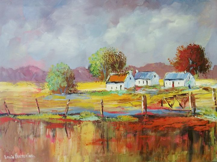 Fence Cottages - Louis Pretorius Art - Paintings & Prints, Landscapes 