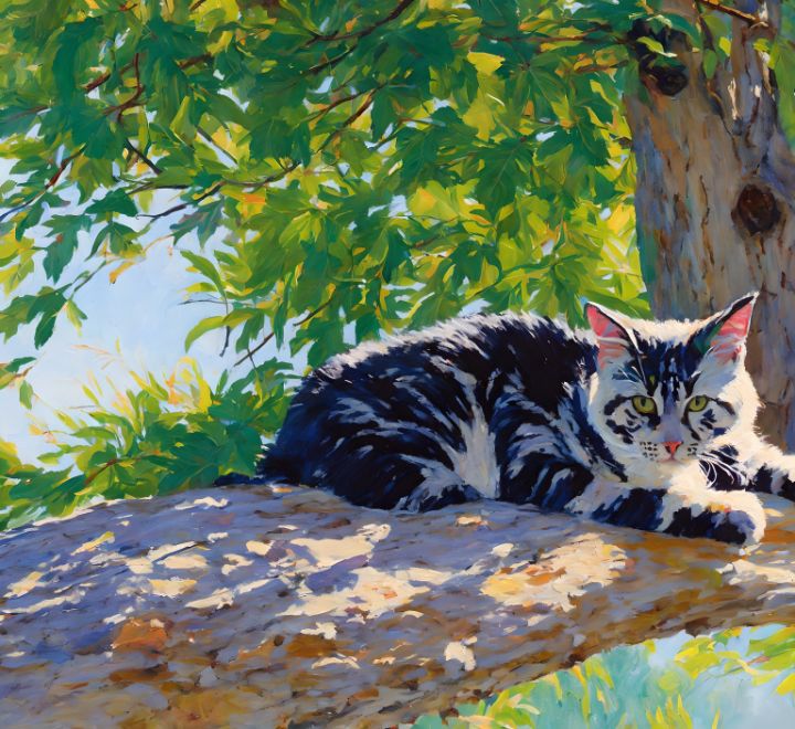 Oil online painting-cats on tree