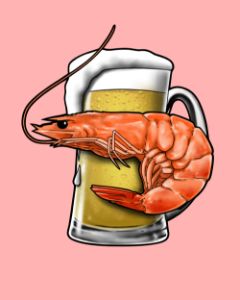 Shrimp and beer mug