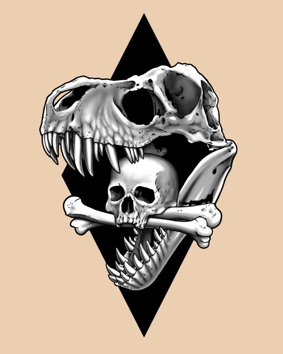 Dinosaur skull and human skull - ishmiakov