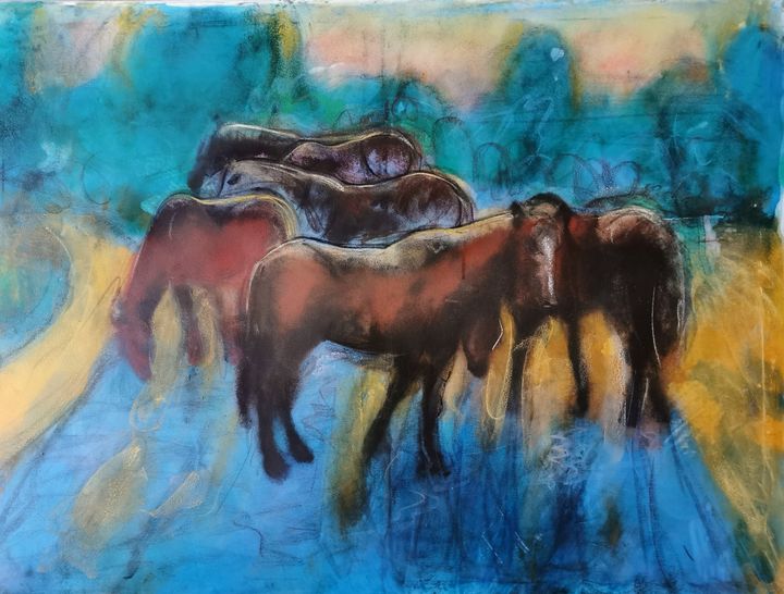 Group of horses in the evening 1 - Avag Avagyan