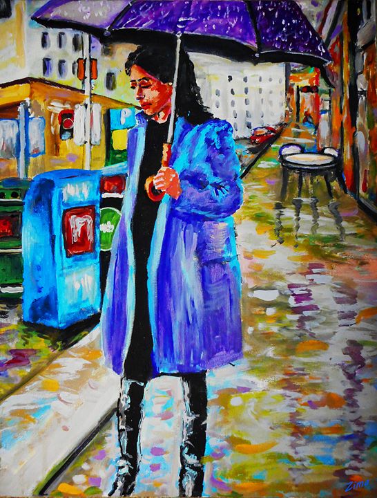 A Girl In The Rain Zima Paintings Prints Landscapes