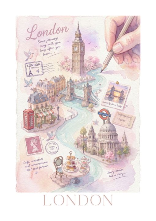 LONDON PASTEL POSTER - Chart Art - Drawings & Illustration, Buildings ...