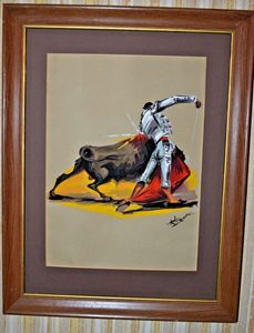 Watercolor Bull and Matador 16 x 12