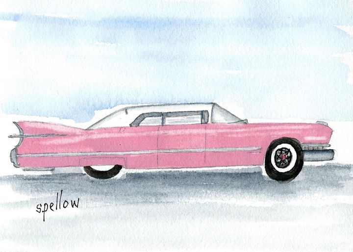 Pink Cadillac - WatercolorsbySandy