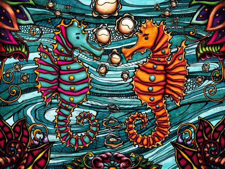 Seahorses couple, underwater art - Nadia Chevrel