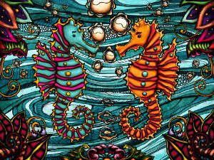 Seahorses couple, underwater art