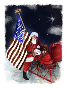 Santa's Gratitude - American Flag - Bill Stork Watercolors