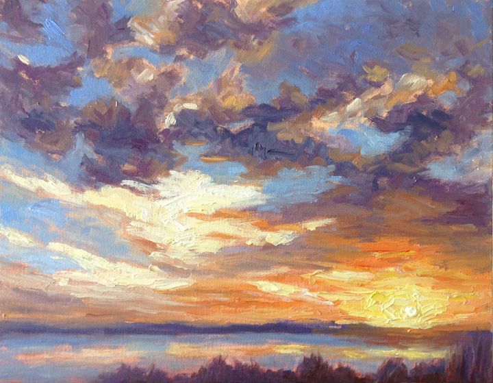 Sunset over marshes - Elena Mak - Paintings & Prints, Landscapes ...