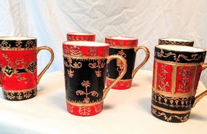 set of 6 hand painted porcelain mugs - indianArtOnCanvas