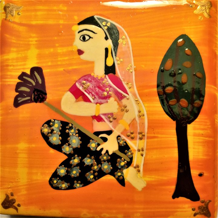 original Indian art on 6x6 canvas - indianArtOnCanvas - Paintings & Prints,  Ethnic, Cultural, & Tribal, Asian & Indian, Indian - ArtPal