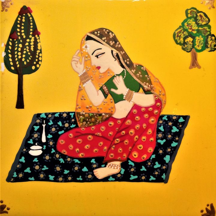 Rajasthani woman veiling her face - indianArtOnCanvas - Paintings & Prints,  Ethnic, Cultural, & Tribal, Asian & Indian, Indian - ArtPal