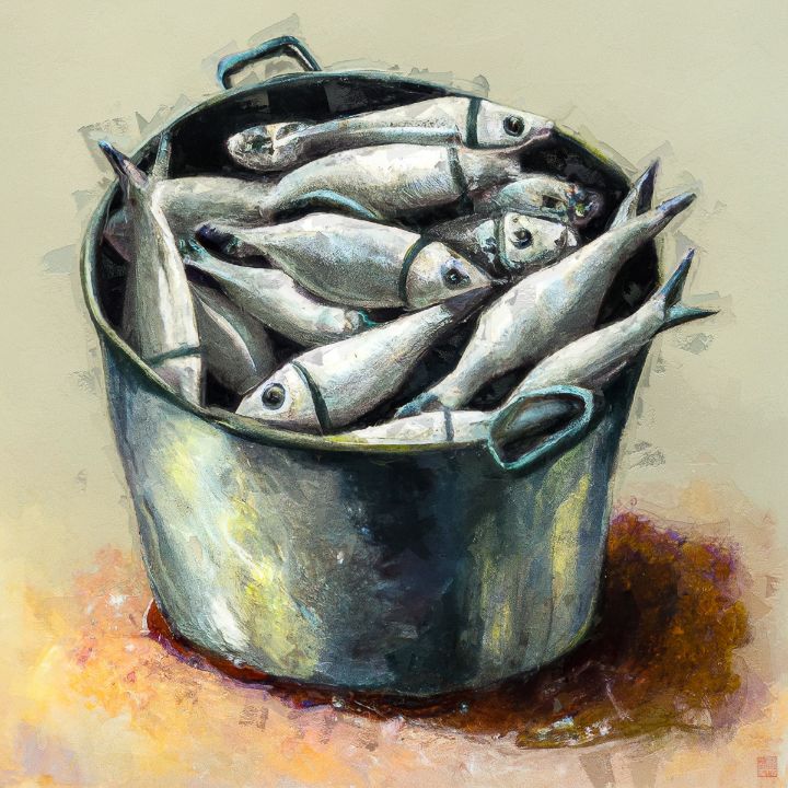 Bucket Of Fish Painting - Paintings - Paintings & Prints, Still Life, Other  Still Life - ArtPal