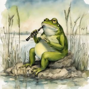 A Frog Playing A Clarinet - Paintings - Paintings & Prints, Animals, Birds,  & Fish, Reptiles & Amphibians, Frogs & Toads - ArtPal