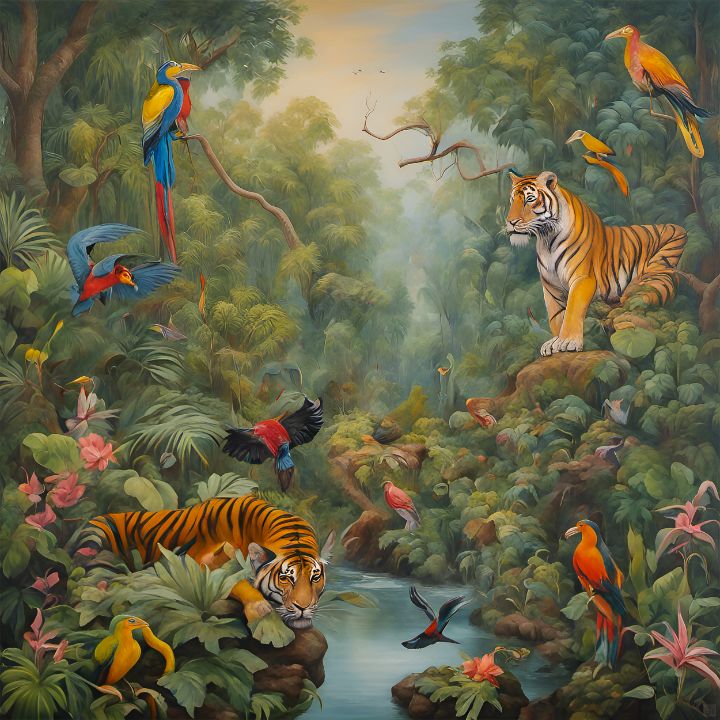 Jungle tigers Paintings Paintings & Prints, Animals, Birds, & Fish