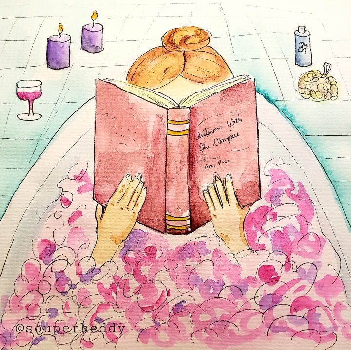 Reading in the Bubble Bath - Art by Heather Wallace-Campbell