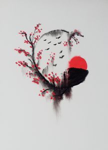 Zen Enso Circle & Sakura Branches