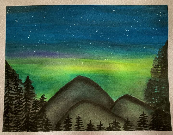 Northern lights in the rockies - Art by Ashleen