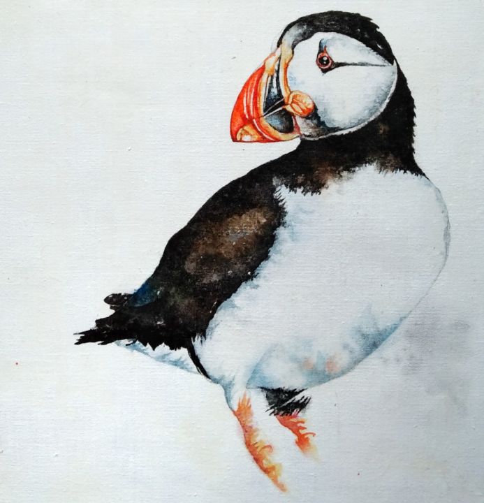 Puffin Fishing sale - Original Pastel Painting