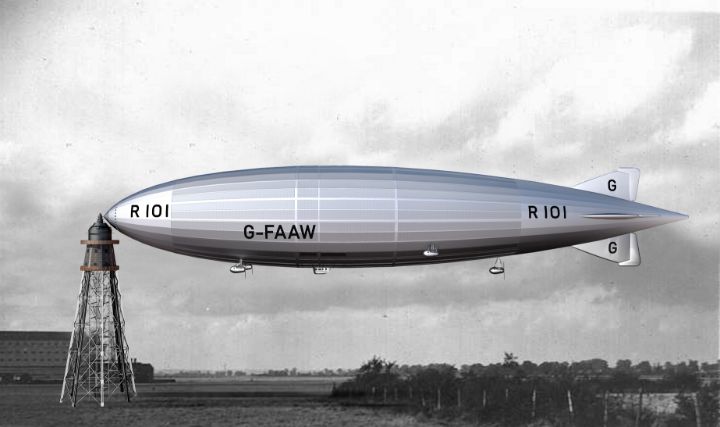 R101 airship moored at Cardington - Scifi Shipyards