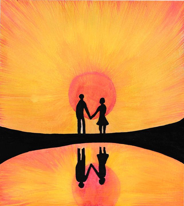 two friends holding hands silhouette