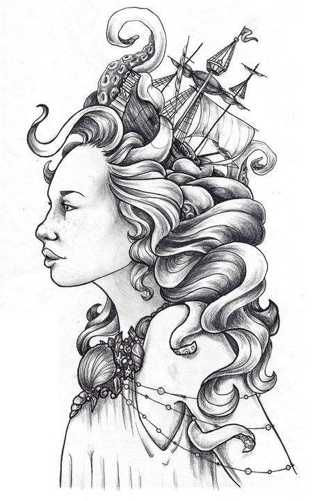Mer Woman (sketch) - Adrienne Tattoos
