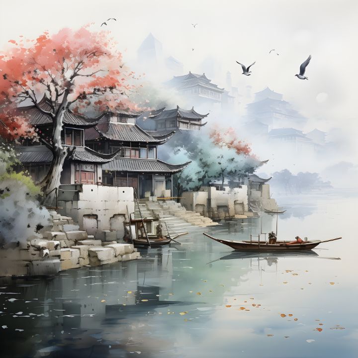 Chinese ink painting - IRIX ART - Digital Art, Buildings