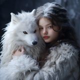 White fox with a beautiful girl