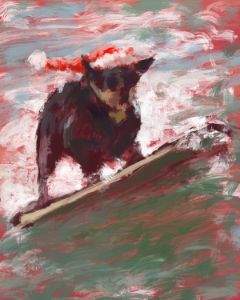 Surfing Santa Dog