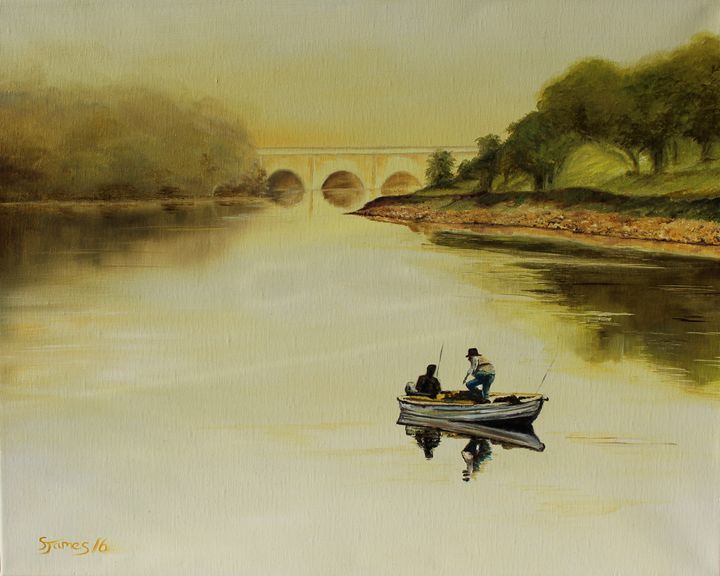 Early Morning Fishing on the Lake - Steve James - Paintings