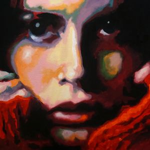 "Girl in red" woman portrait paintin