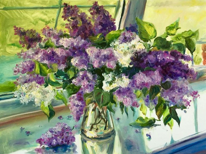 Flower near the window oil painting - Mavko