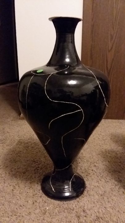 black vase,scraffeto - from the earth pottery