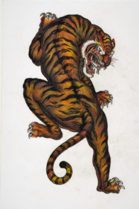 Minimalist tiger tattoo on the rib