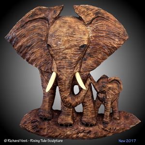 Mother Baby Elephant Wall Carving - rising tide sculpture