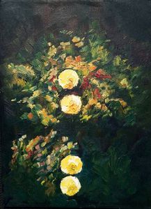 Foliage illuminated by lanterns