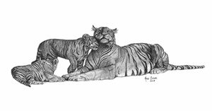 Tigers Pointillism Drawing