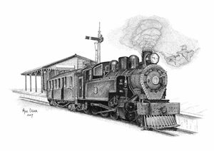 Steam Locomotive Pointillism Drawing