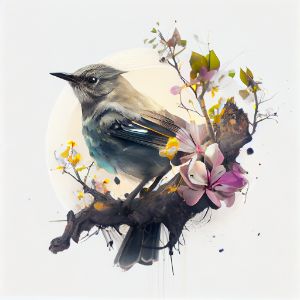 Mockingbird on a Apple Blossom