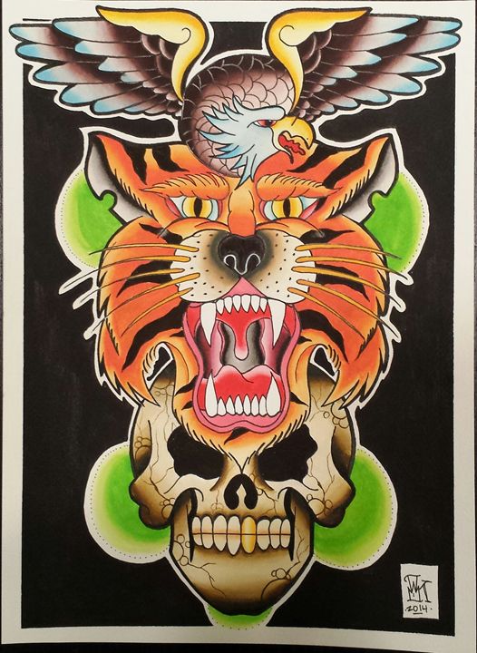 Tiger and eagle totem - kasey smith tattoo art - Paintings & Prints,  Animals, Birds, & Fish, Birds, Eagles, Other Eagles - ArtPal
