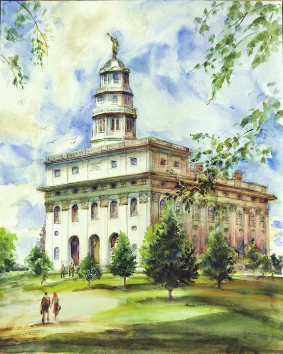 Nauvoo Temple Being Built – Fine Art Cold Wax Painting – LDS Art Shop