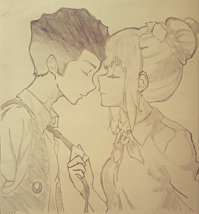 Anime Couple Kiss Drawing